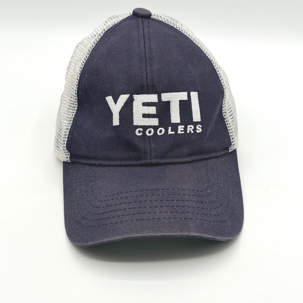 YETI‎ Coolers Trucker Hat Boat Fish Camp Navy Blue Mesh Snapback Baseball Cap